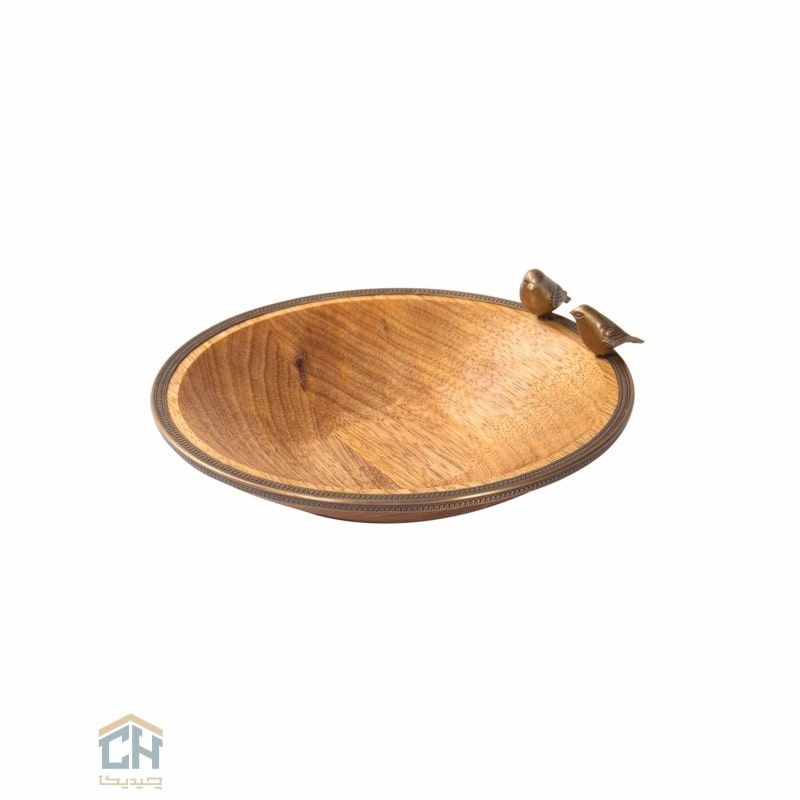 Goldkish wood brass round fruit bowl GK829485 میوه خوری چوب و برنج گرد گلدکیش طرح WOOD مدل GK829485