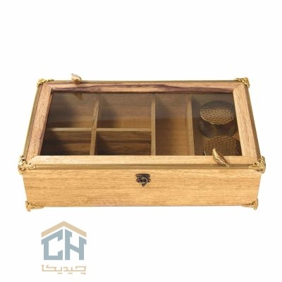 جعبه پذیرایی چوب و برنج مستطیل 5 خانه گلدکیش طرح WOOD مدل GK829652