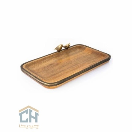 سینی چوب و برنج مستطیل کوچک گلدکیش طرح WOOD مدل GK829458