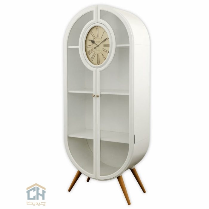 ویترین و کتابخانه چوبی ساعت دار لوتوس مدل HGDC-82-WOODHILL-WHITE (2)