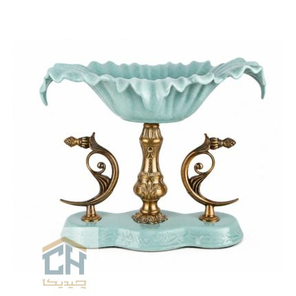 آجیل خوری چینی پایه برنز مدل 17-3625 در نمای رو به رو