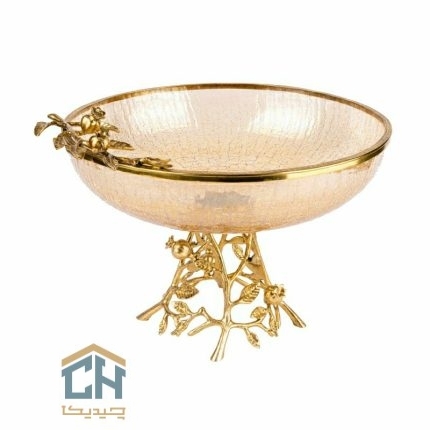 میوه خوری بزرگ شیشه و برنج گلدکیش طرح Narsis مدل GK803622