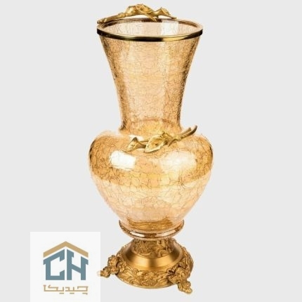 گلدان شیشه و برنج گلدکیش طرح Flower مدل GK806063-1