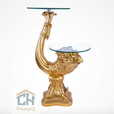 میز دوتایی طلایی گلدکیش طرح شیپوری مدل 1-1431