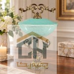 شکلات خوری فیروزه ای پایه برنز مدل 17-3629 روی میز