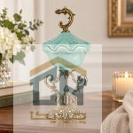 شکلات خوری فیروزه ای مدل 14-3632 روی میز با پایه برنزی