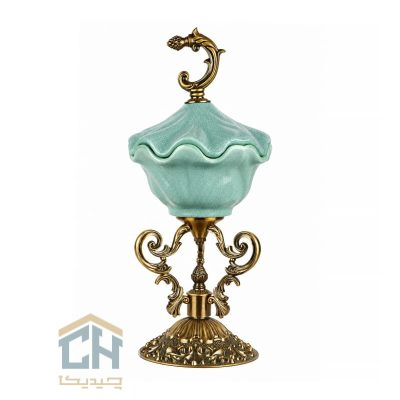 شکلات خوری سرامیکی درب دار مدل 14-3632 با پایه برنزی