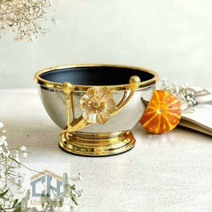 آجیل خوری پایه دار طرح شقایق استیل و برنج