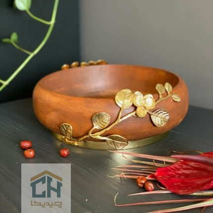 آجیل خوری چوبی گرد با تزیین گل ارکیده برنجی