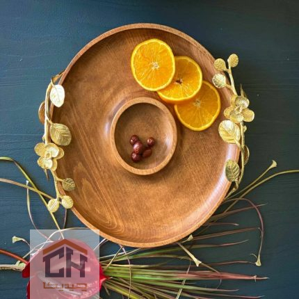 اردو خوری چوبی دسته برنجی با طرح گل ارکیده مناسب سرو تنقلات