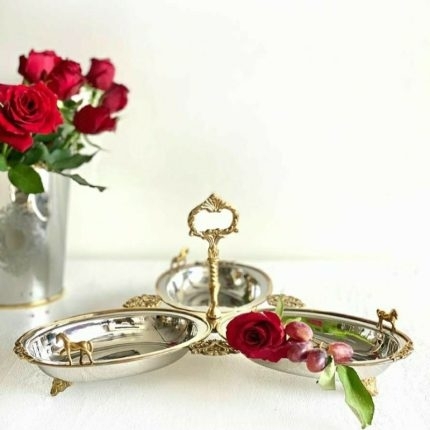 اردو سه خانه بیضی استیل برنج کد 7239