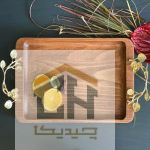 سینی چوبی دسته برنجی مستطیل با طرح گل ارکیده (1)