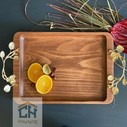 سینی چوبی دسته برنجی مستطیل با طرح گل ارکیده (1)