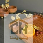 سینی چوبی دسته برنجی مستطیل با طرح گل ارکیده (2)