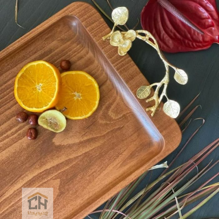 سینی چوبی دسته برنجی مستطیل با طرح گل ارکیده (3)