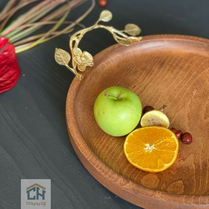 سینی چوبی گرد با دسته برنجی طرح ارکیده (2)