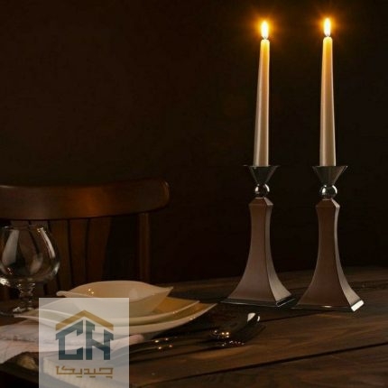 شمعدان چوب و استیل ست 2 تایی مدل 0318
