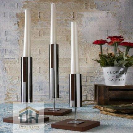 شمعدان چوب و استیل ست 3 تایی مدل 0328