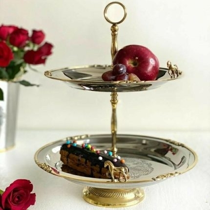 شیرینی خوری 2 طبقه استیل برنج کد 7195