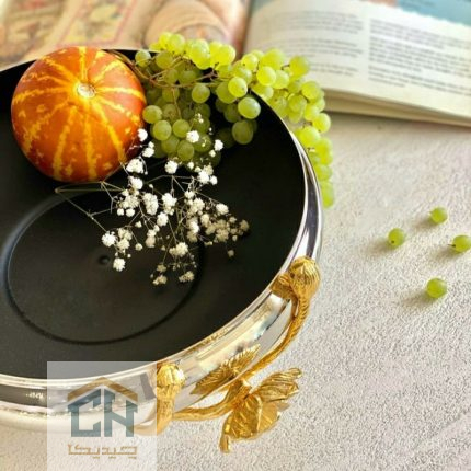میوه خوری استیل و برنج طرح شقایق مشکی طلایی برای پذیرایی (1)
