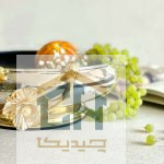 میوه خوری استیل و برنج طرح شقایق مشکی طلایی برای پذیرایی (2)