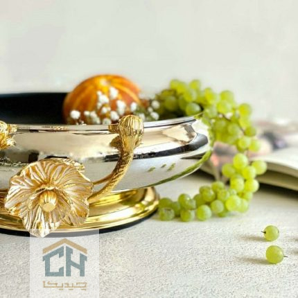 میوه خوری استیل و برنج طرح شقایق مشکی طلایی برای پذیرایی (2)