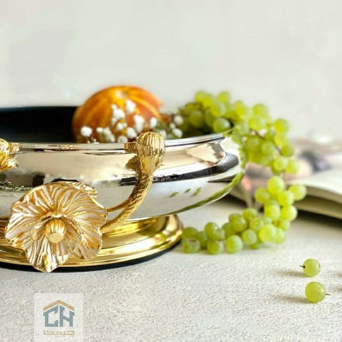 میوه خوری استیل و برنج طرح شقایق مشکی طلایی برای پذیرایی (2)