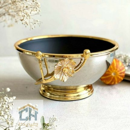 کاسه میوه خوری استیل و برنج گود طرح شقایق