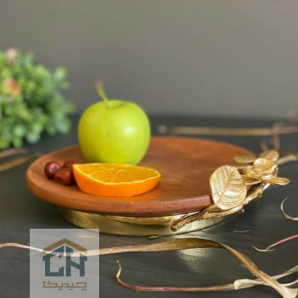 پیش دستی میوه خوری چوبی با تزیین گل ارکیده برنجی