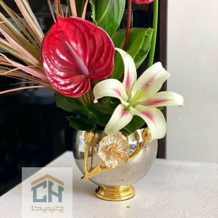 گلدان استیل رومیزی طرح شقایق نقره ای طلایی (1)