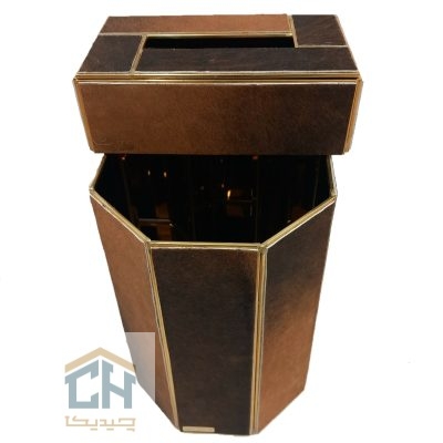 سطل و جا دستمال کاغذی روکش پوست طبیعی طرح 8 ضلعی مدل 8002 (1)