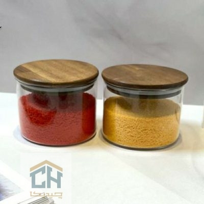 بانکه شیشه ای 8*9/5 درب چوبی مدل 81008 ACA