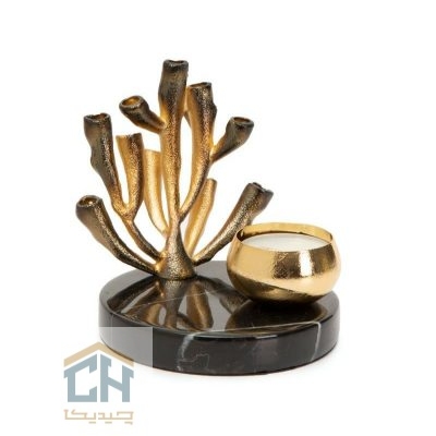 شمعدان برنجی طلایی کوچک طرح مرجان مدل 3030042