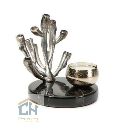 شمعدان برنجی نقره ای کوچک طرح مرجان مدل 3030043