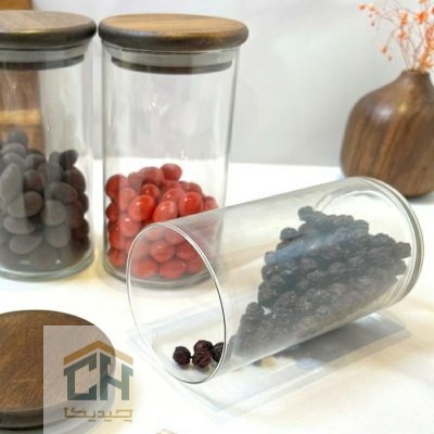 بانکه شیشه ای 14*8 درب چوبی مدل 80814 ACA