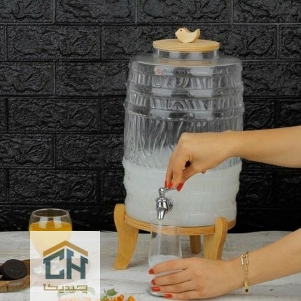 کلمن شیشه ای پایه چوبی طرح بشکه مدل 3228