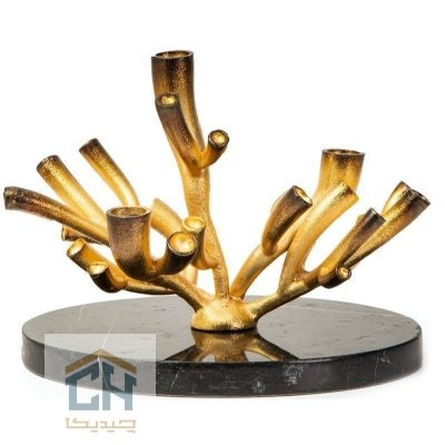 شمعدان برنجی طلایی بزرگ طرح مرجان مدل 3030099