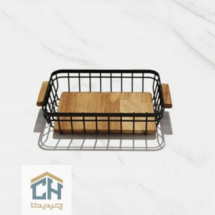 سبد مستطیل کف چوب بزرگ چوب و فلز مدل 2038