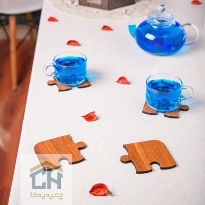 زیر لیوانی چوبی 4 تایی طرح پازل لیزری مدل 4076