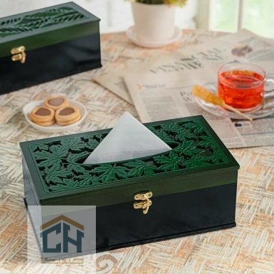 جا دستمال کاغذی چوبی مدل هومان طرح برگ کد 4156