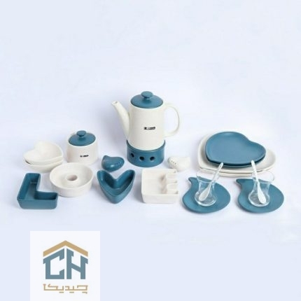 سرویس صبحانه خوری 2 نفره 23 پارچه سفید-سبز مدل پیزا کد 30609