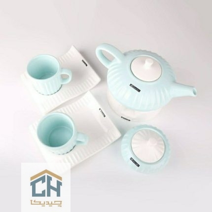 ست چای خوری 2 نفره سفید-سبرآبی مدل دنیز کد 44104