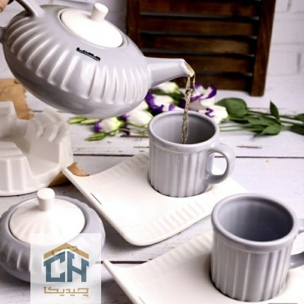 ست چای خوری 2 نفره سفید-طوسی مدل دنیز کد 44102