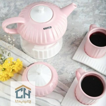 ست چای خوری 2 نفره سفید-صورتی مدل دنیز کد 44101