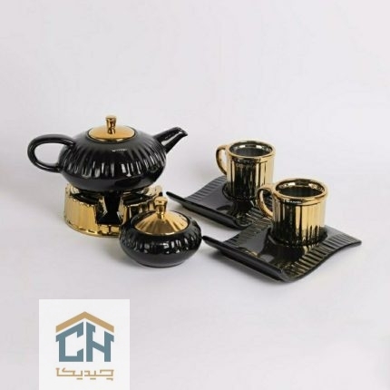 ست چای خوری 2 نفره مشکی-طلایی مدل دنیز کد 30402