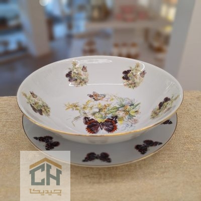 کاسه و بشقاب بزرگ چینی طرح پروانه مدل 101155