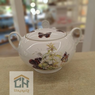 سوپ خوری درب دار چینی طرح پروانه مدل 101154