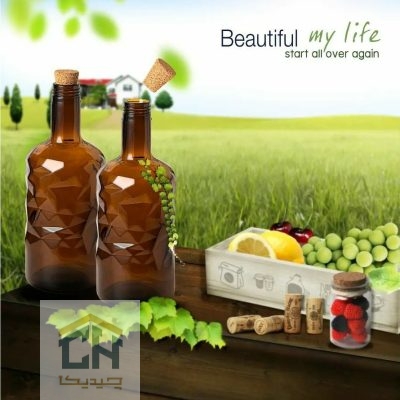 بطری شیشه ای درب چوب پنبه ای قهوه ای مدل آمیتیس طرح 1404