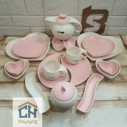 سرویس صبحانه خوری 2 نفره سفید-صورتی مدل ریتا کد 30613