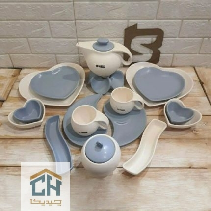 سرویس صبحانه خوری 2 نفره سفید-طوسی کد 30550